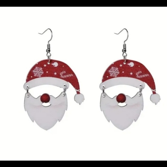 Red & White Santa Gnome Holiday Snowflake Christmas Dangle Drop Earrings - Picture 9 of 9